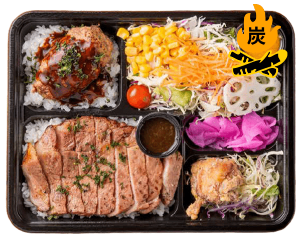 炭火焼ローストポーク＆デミハンバーグ弁当